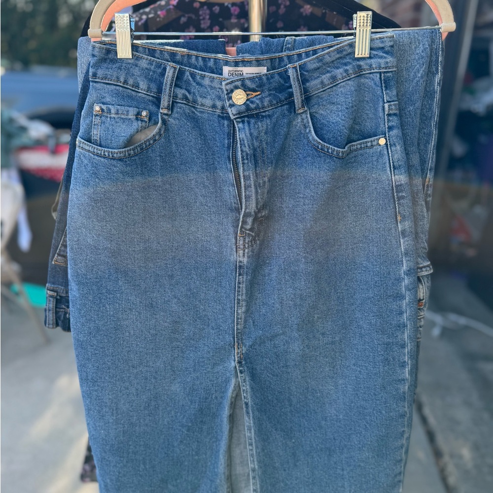 Zara Blue Denim Midi Skirt